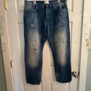 Ovadia New York Straight 003 Distressed Button Fly Jeans Sz 36 Inseam 28 Thrashe